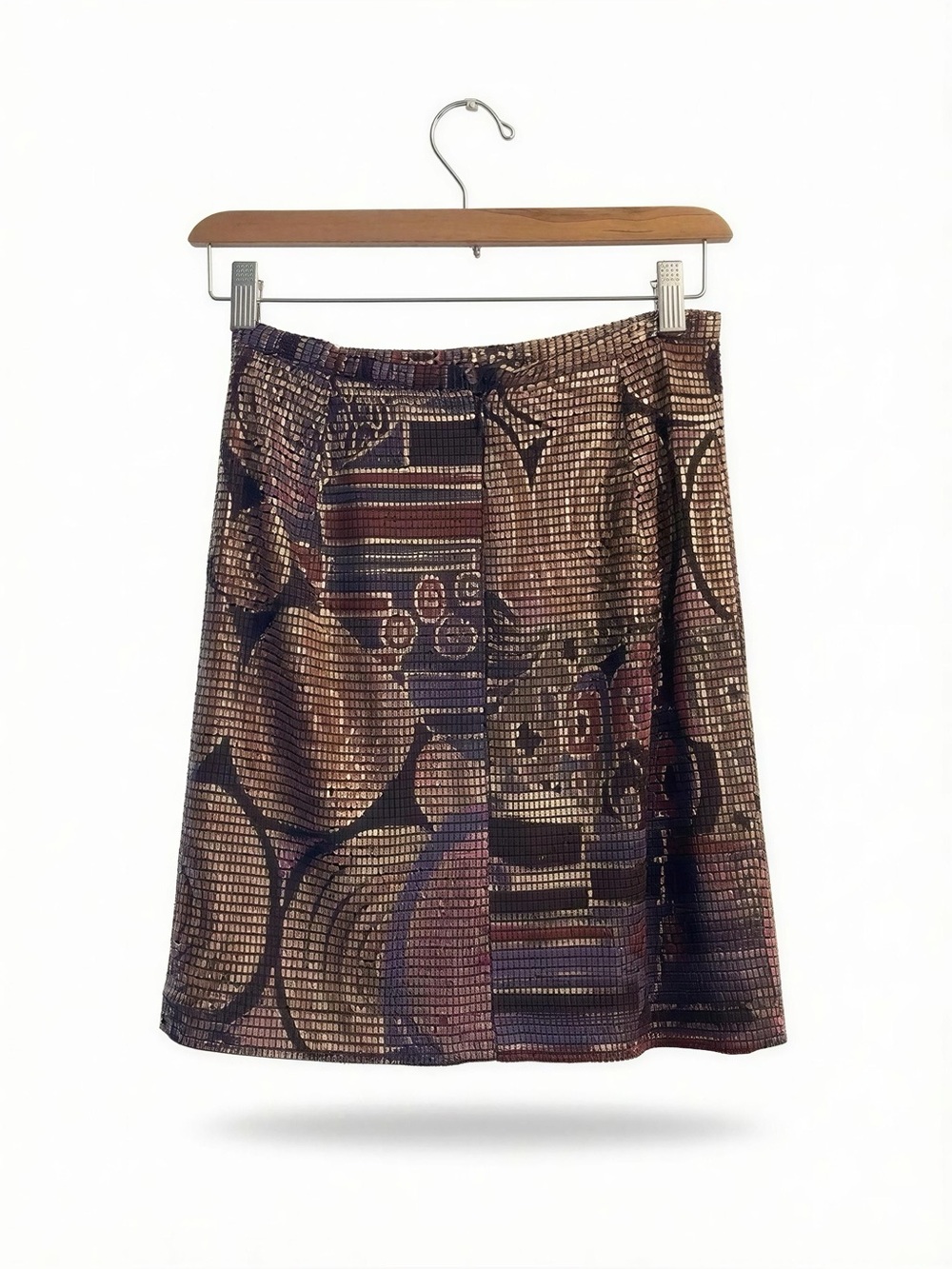 Women’s Metallic Patterned A-Line Skirt - Brown/Gold Size XS